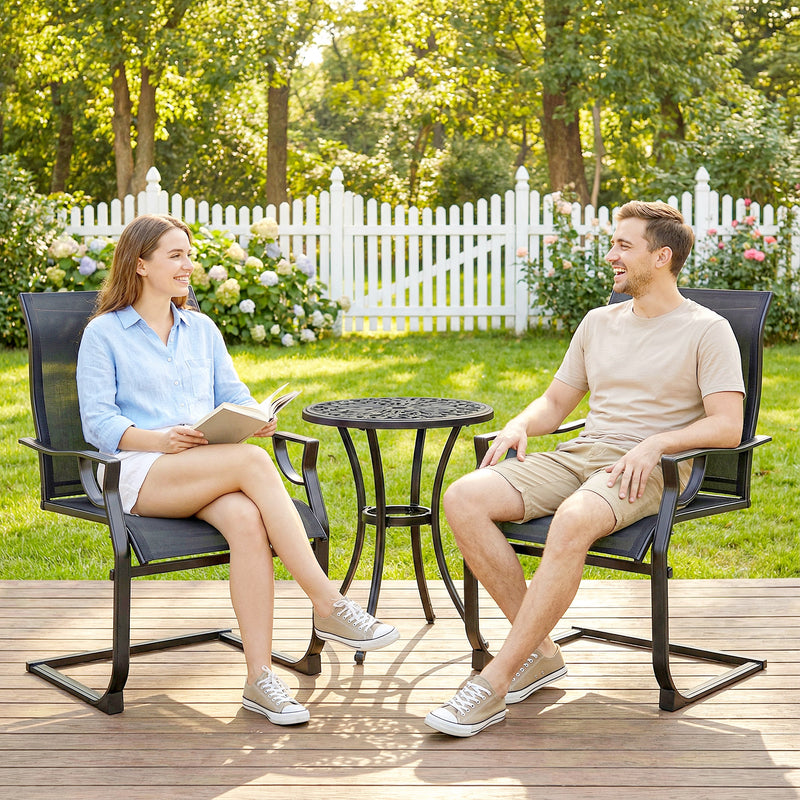 C Spring Motion Patio Chairs Set of 2 with Curved High Backrest, Armrest, All Weather Breathable Fabric, Metal Frame, Black