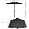 9.8ft Half Umbrella Semi Round Patio Parasol with Crank Handle, Top Vent for Garden, Balcony- NO BASE INCLUDED, Black