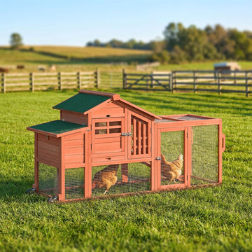 Chicken Coop with Run Mobile Wooden Hen House with Nesting Box Pull-out Tray for 1-2 Chickens Orange
