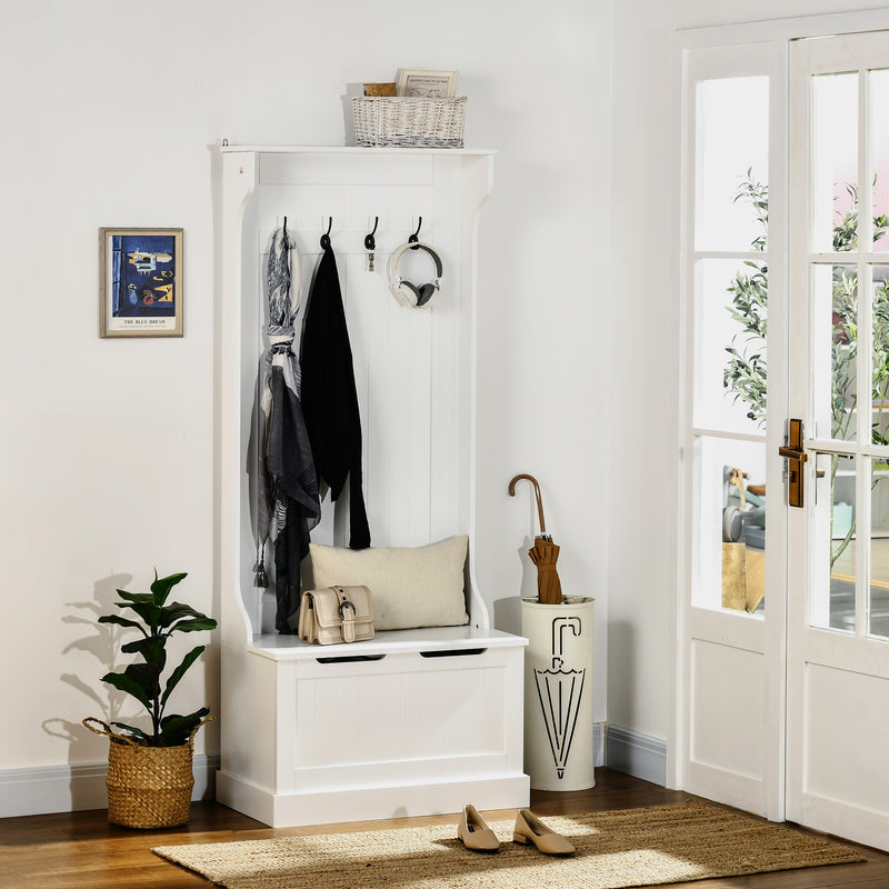 4-In-1 Hall Tree with Coat Rack, Top Shelf, Shoe Storage and Bench Seat, Entryway Bench with 4 Hooks