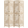 4 Panel Room Divider, Detachable Folding Privacy Screens with Palm Leaf Design for Home Office, Natural Wood Finish