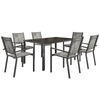 7 Piece Outdoor Dining Set with 6 Stackable Chairs, Rectangle Table, WPC Slatted Top, Rust-Resistant Steel Frame