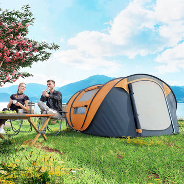 4 Person Camping Tent, Easy Pop Up Tent with Doors, Windows and Carry Bag, Automatic Setup Tent for Hiking, Orange