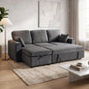 Modular Sectional Sofa Bed with Reversible Storage Ottoman, Pull Out Sleeper Sofa with Spring Cushion, Dark Grey