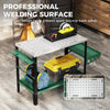 2Tier Rolling Tool Cart with Wheels, Lockable Steel Heavy Duty Cart with Side Tray, Silver & Green