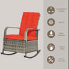 Outdoor Wicker Rocking Chair with Cushion, Patio PE Rattan Recliner Chair with Adjustable Footrest, Armrests, Red