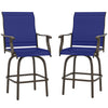 Outdoor Bar Stools Set of 2, Swivel Bar Height Chairs with High Back, Curved Armrests and Steel Frame for Balcony, Navy Blue