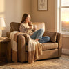Accent Chair, PU Leather Armchair with Wide Seat, Spring Cushion, Rubberwood legs, 2 Pillows, Brown