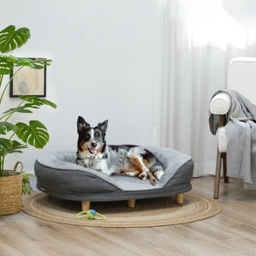 Pet Sofa Bed for Large Dogs with Removable Cushion, Washable Cover, Anti-slip Foot Pads, Grey
