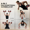 6-in-1 Adjustable Dumbbell Set, Used as Kettlebell, Barbell, Dumbbell, Push-Up Stand, 55lbs Free Weights Set, Red