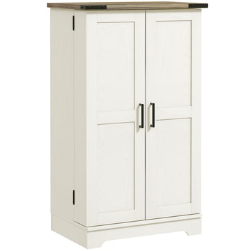Farmhouse Kitchen Pantry Storage Cabinet, Kitchen Pantry Cabinet with Doors and Adjustable Shelves, Cream White