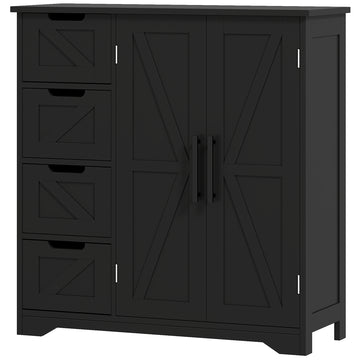 Bathroom Floor Cabinet, Farmhouse Bathroom Storage Cabinet with Adjustable Shelf, Black