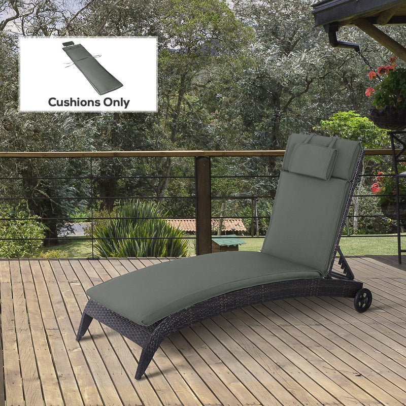 Garden Lounger Chair Cushion Replacement, Deep Seat Patio Cushions with Thick Padded, Headrest, Removable Cover, Cushion ONLY, Grey