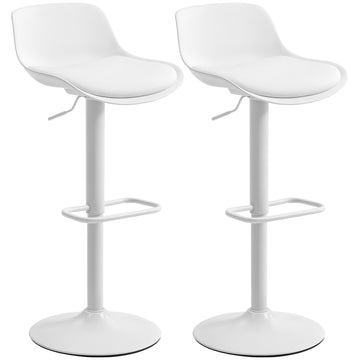 Counter Height Bar Stools Set of 2, Streamlined Bar Chairs with Adjustable Height and Swivel PU Leather Seat, White