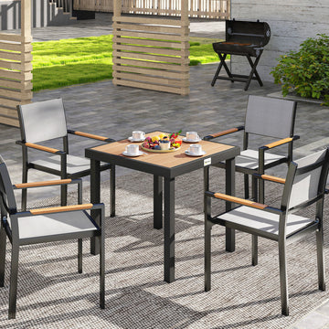 Patio Dining Table for 4, Square Aluminum Outdoor Table for Garden Lawn Backyard, Natural