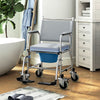 Rolling Shower Chair, Bedside Commode Wheelchair with Padded Seat, Backrest, for Seniors, Disabled, 300 lbs, Black