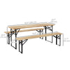 3 Pieces Folding Picnic Table Set, Portable Folding Picnic Table and Benches with Steel Frame for Garden, Park, Natural Wood