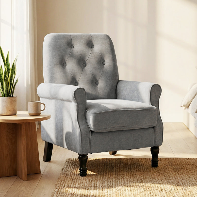Accent Chair, Mid-Century Modern Armchair with Thick Padded Seat, Spring Cushion, Solid Wood Legs