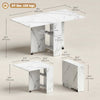 Extendable Dining Table, Collapsible Folding Table with 2-tier Shelves and Rolling Casters, Marble White