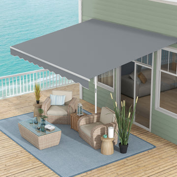 13' x 8' Manual Retractable Patio Awning Sun Shade Outdoor Deck Window Door Canopy Shelter Aluminum Frame Grey