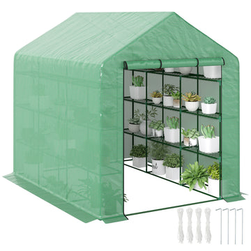 8' x 6' x 7' Portable Walk-In Greenhouse Hot House with 18 Shelves,  Water/UV Resistant Weather Cover, & Roll Up Door