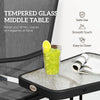 Double Patio Glider Chair with Glass Top Center Table, Outdoor Glider Loveseat with High Back,  All Weather Breathable Mesh Fabric for Garden, Backyard, Deck, Black