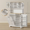 Kitchen Pantry Cabinet with Charging Station, 7 Gallon Trash Can Cabinet, Adjustable Shelves and Acrylic Doors, White