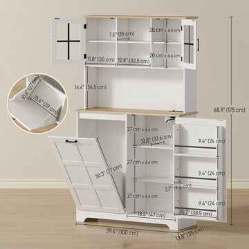 Armoire de garde-manger de cuisine avec station de recharge, meuble pour poubelle de 7 gallons, étagères réglables et portes en acrylique, noir