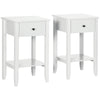 Side Table Set of 2, End Tables with Drawer and Bottom Shelf, 2-tier Nightstand for Bedroom, Living Room, White