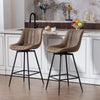 Set of 2 Counter Height Barstools, PU Leather Upholstered Bar Stools with Backrest, Footrest and Steel Legs, Brown
