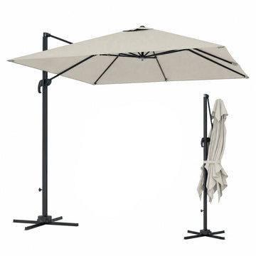 8 FT Aluminium Cantilever Patio Umbrella with 360° Rotation, Cross Base, Crank and Tilt for Garden, Patio, Light Grey