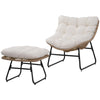 Rattan Chair w/ Stool, Cushion, Adjustable Foot Pads, Natural