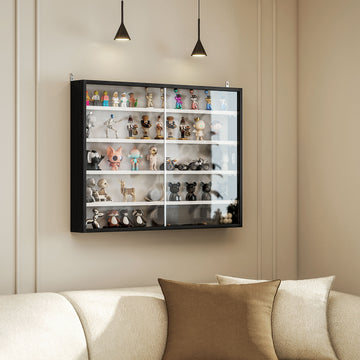 5-Tier Display Cabinet, Shot Glass Display Case, Glass Curio Cabinet with 2 Glass Doors and 4 Adjustable Shelves, Black