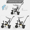 Qaba Tricycle for Toddler 4 in 1 Kids Trike with Reversible Adjustable Seat, Baby Push Bike with Removable Handle, Flat Canopy, Belt Storage Brake Clutch for 1-5 Years, Grey