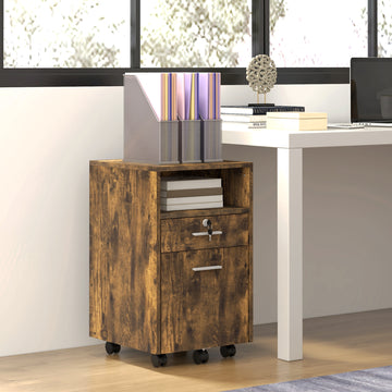 Small Filing Cabinet with 2 Drawers, Lockable Home Office Storage Cabinets on Wheels for A4, Letter Size, Rustic Brown