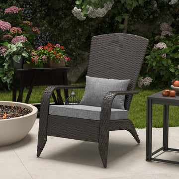 Patio Wicker Adirondack Chair, Outdoor Rattan Muskoka Chair with Cushions for Patio, Garden, Backyard, Grey