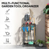 3-Tier Yard Tool Tower Rack, Garden Tool Organizer with 14 Hooks for Long-Handled Rakes, Shovel, Broom, Black