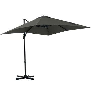 8' x 8' Square Patio Hanging Offset Umbrella with 360° Rotation, Aluminum Outdoor Cantilever Parasol with Crank & Tilt, Sun Canopy Shelter with Cross Base, Grey