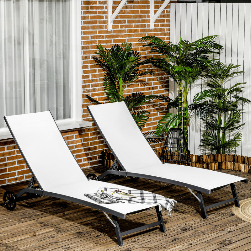 Outdoor Lounge Chair Set of 2, Tanning Chair with Wheels, Breathable Mesh for Patio, Backyard, Poolside