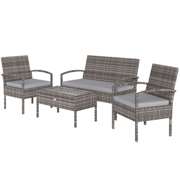 4 Pieces Patio Furniture Set with A Loveseat, Two Armchairs and A Coffee Table, Outdoor Conversation Set