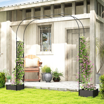 Garden Arch Outdoor Trellis Arbor with 2 Planter Boxes, 109.4