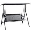 2-Person Porch Swing Chair, 2 Seater Patio Swing Bench w/ Adjustable Canopy, Breathable Seat for Garden, Poolside, Black