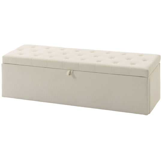 Storage Ottoman, Upholstered Velvet End of Bed Bench, Button Tufted Storage Bench for Bedroom, Living Room, Beige