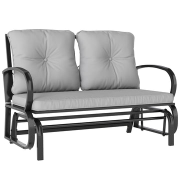 2-Person Outdoor Glider Chair, Patio Double Rocking Loveseat with Steel Frame and Cushions for Backyard, Garden and Porch, Grey