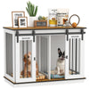 47in Dog Crate Furniture with Divider Panel, Wooden Dog Kennel TV Stand for Large Dogs, Pet House Side Table for 2 Small Dogs with Two Rooms Design, 2 Sliding Doors, Oak