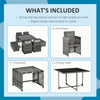 9 Pieces Wicker Patio Dining Set Outdoor Furniture Set with Removable Cushions, Glass Top Dining Table, Ottomans, PE Rattan Conversation Set for Garden Poolside, Grey