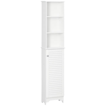 Tall Bathroom Storage Cabinet, Freestanding Linen Tower with 3-Tier Open Adjustable Shelf, White