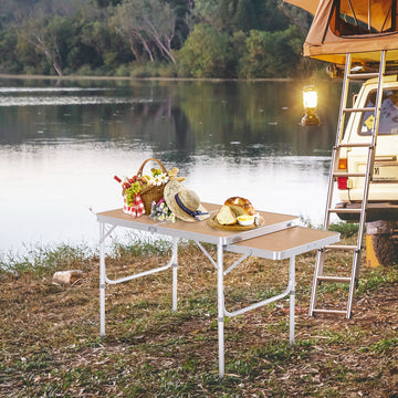 3ft Picnic Table with Slide Shelf Outdoor Portable Aluminum Folding Table 2 Adjustable Height