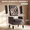 Fabric Accent Chair, Button Tufted Armchair, Upholstered Modern Living Room Chair, Wingback Chair with Wood Legs, Rolled Arms, Thick Padding for Bedroom, Brown