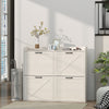 Narrow Shoe Storage Cabinet with 4 Flip Drawers, Adjustable Shelves, 16 Pair Farmhouse Shoe Cabinet, White Oak